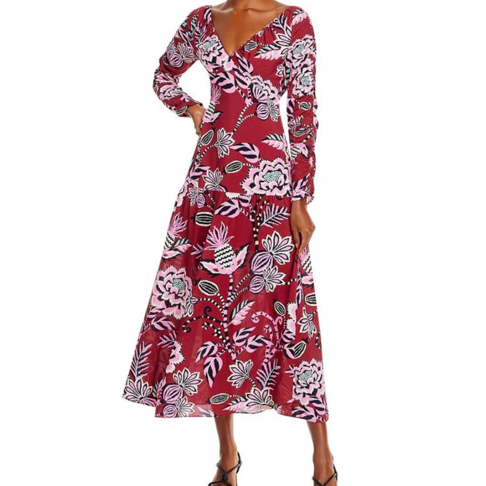 NWT Farm Rio Pineapple Inspiration Burgundy V Neck Maxi Dress Size XL